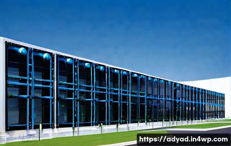 물 안보와 생태계 서비스 - **Prompt:** A futuristic, gleaming semiconductor factory or AI data center, with visible intricate p...