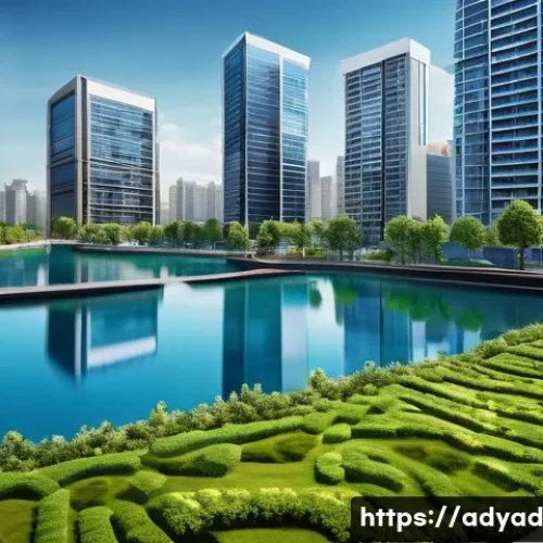 물 소비 패턴 변화의 영향 - A detailed urban landscape showcasing a modern city with high-rise apartment buildings and office to...